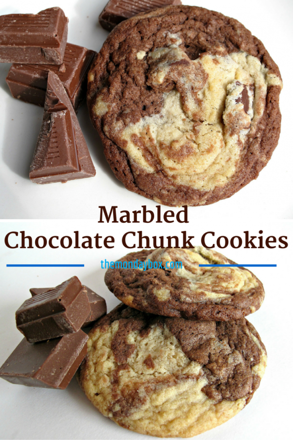 Marbled Chocolate Chunk Cookies- chewy chocolate chip cookie melded with a chewy chocolate cookie. A chocolate chip cookie lovers idea of heaven!| The Monday Box Marbled Chocolate Chunk Cookies