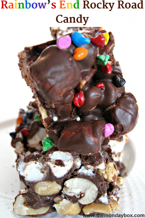 Rainbow’s End Rocky Road Candy- a scrumptious cobblestone confection of marshmallows, chocolate, peanuts, and what might be tiny bits of that magical rainbow |The Monday Box Rainbow’s End Rocky Road Candy
