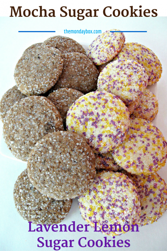 Mocha Sugar Cookies / Lavender Lemon Sugar Cookies- Crunchy, sweet comfort food! Mocha Sugar Cookies provides both sugar cookie comfort and a caffeinated boost from ground coffee and dark chocolate. Lavender Lemon Sugar Cookies pair perfectly with a cup of tea for a blissful, calming moment.| The Monday Box Mocha & Lavender Lemon Sugar Cookies