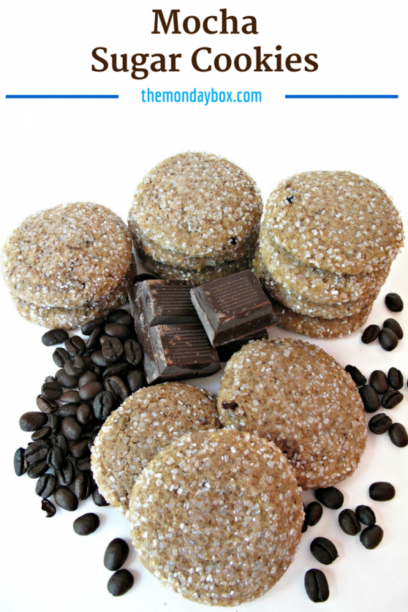 Mocha Sugar Cookies- These crunchy cookies provide both sugar cookie comfort and a caffeinated boost from ground coffee and dark chocolate. | The Monday Box Mocha Sugar Cookies
