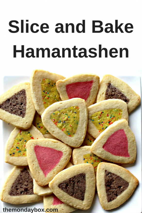 Slice and Bake Hamantashen, buttery sugar cookies with flavored centers.|The Monday Box Slice and Bake Hamantashen, buttery sugar cookies with flavored centers.|The Monday Box