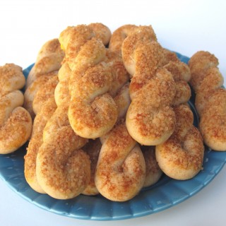 Cinnamon Sugar Twist Cookies on a blue plate