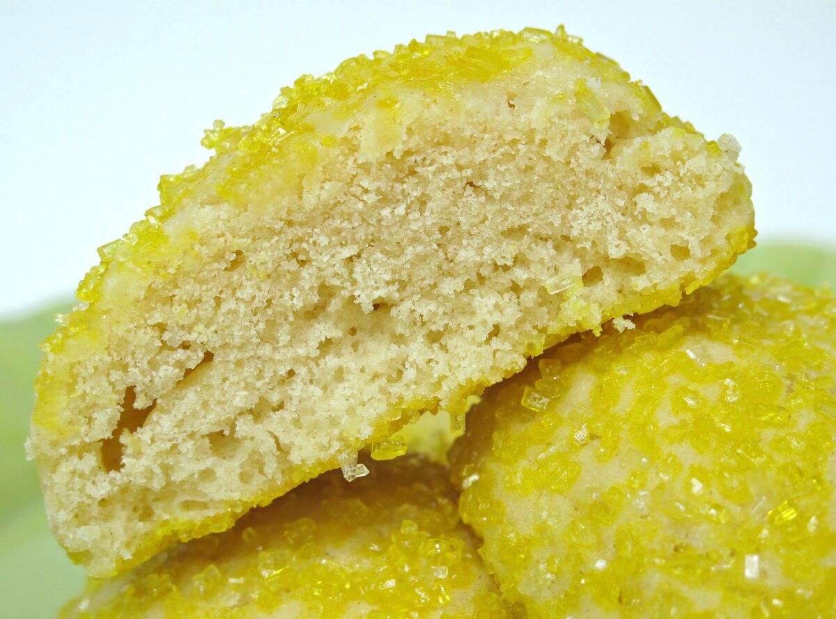 Close up of cake like interior of a lemon cookie.