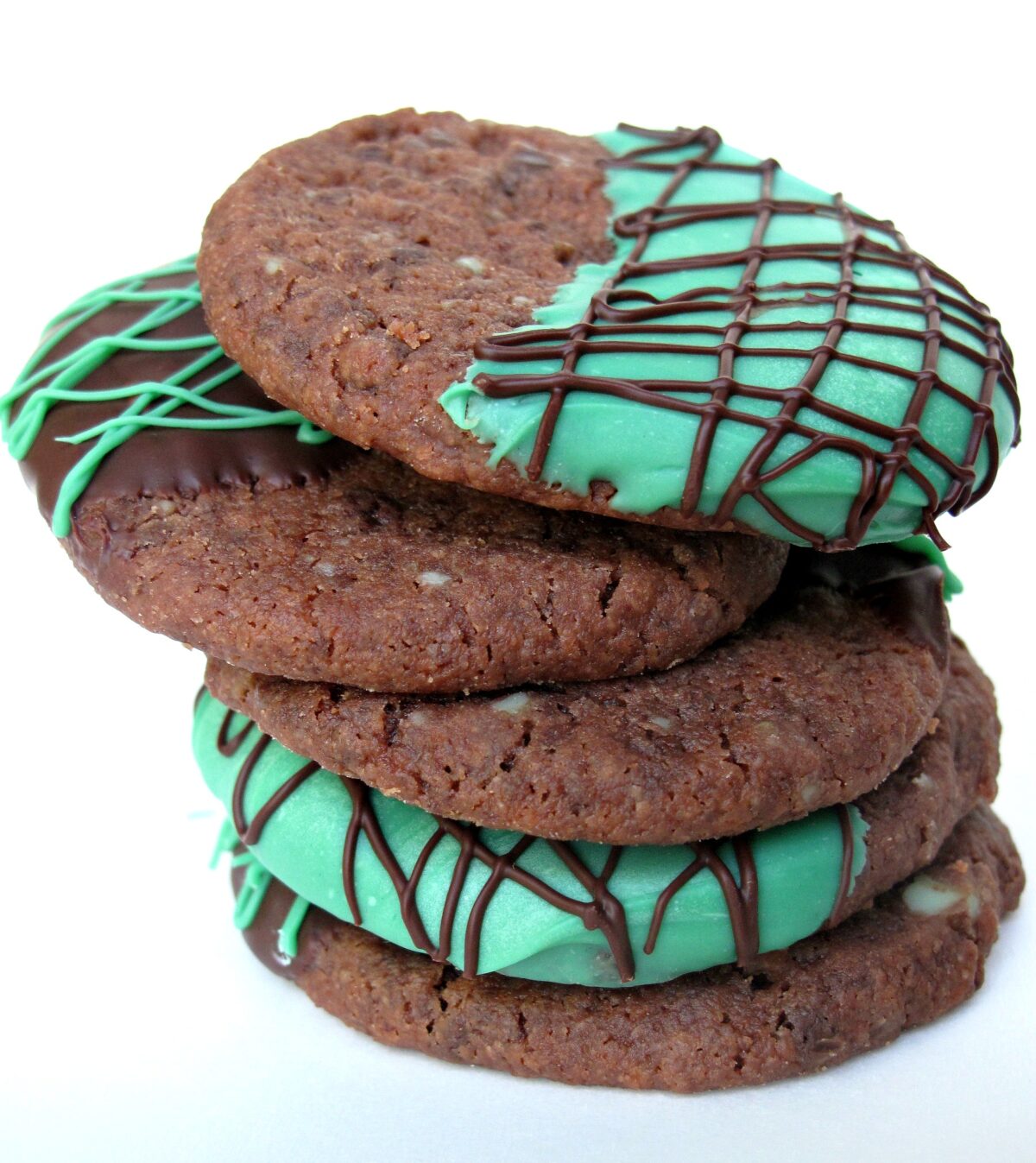 Stack of chocolate dipped shortbread cookies.