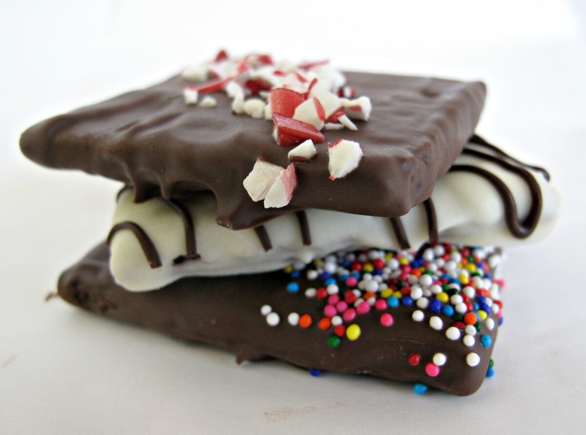 Stack of decorated Chocolate Covered Graham Crackers.