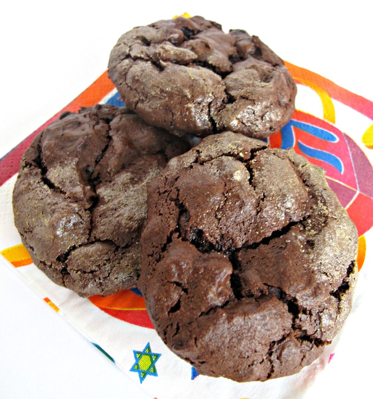 Thick, chewy Chanukah Gelt Cookies closeup on paper napkin.