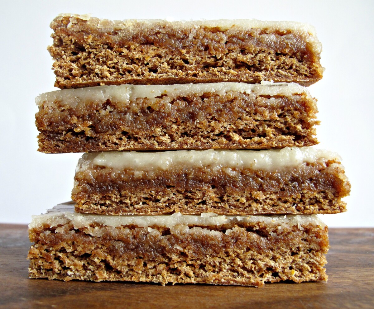 A stack of  Lebkuchen Bars with Orange-Ginger Glaze. 