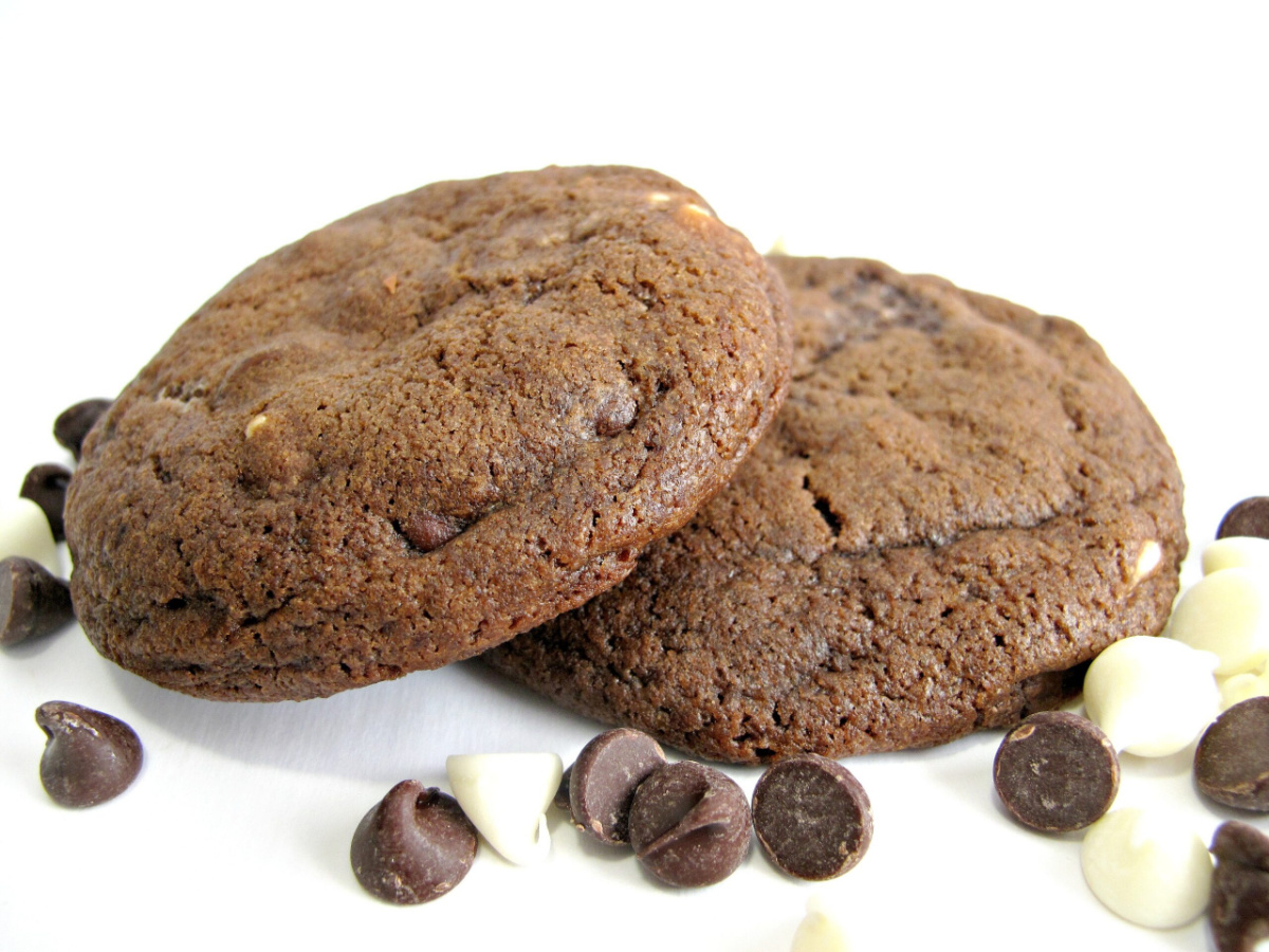 Double chocolate mocha cookies with domed centers and crisp edges.