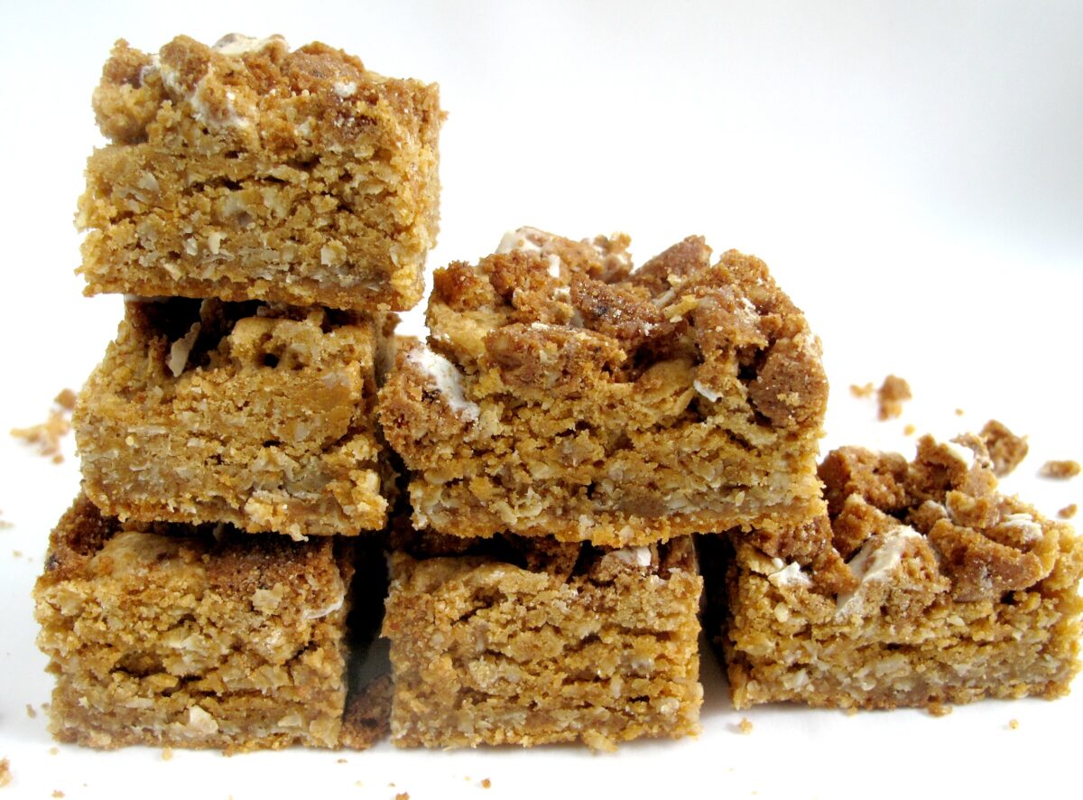  Stacks of thick Butterscotch Oatmeal Bars.