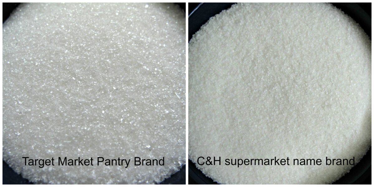 Sparkling Target brand sugar compared to flat white C and H sugar.