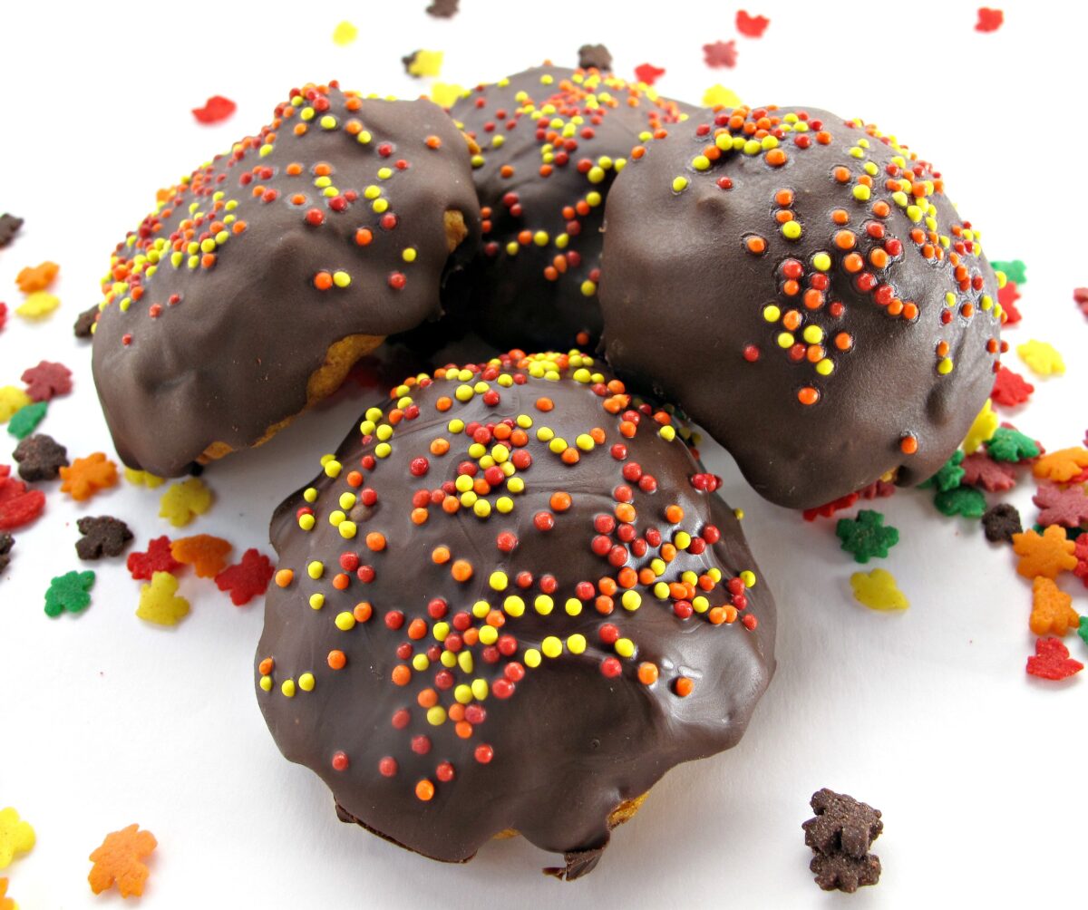 Chocolate dipped with fall sprinkles.