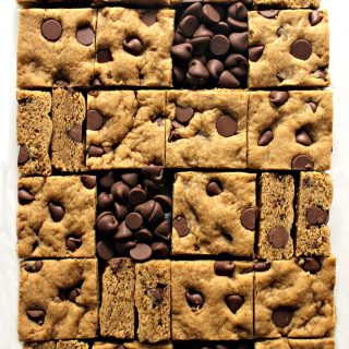 Peanut Butter Chocolate Chip Bars cut in squares