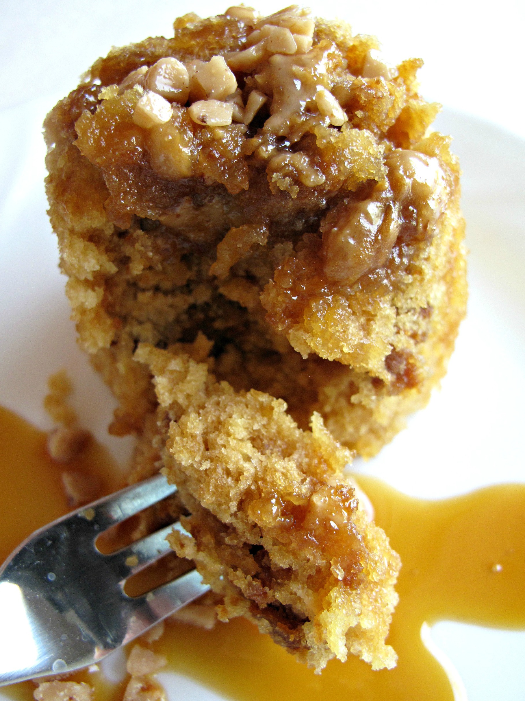 Biscoff Crumble Mug Cake with a piece on a fork.