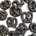 Chocolate Cookies shaped like pretzels.