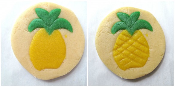 Coconut Palm Tree/Pineapple Sugar Cookies- thin cut-outs of colorful dough pressed onto crispy, vanilla sugar cookies, just like playing with playdoh! |The Monday Box