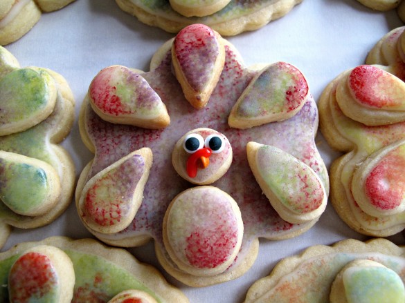 Turkey cookie sponge painted in reds and greens