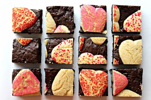 Sugar Cookie Valentine Brownies cut into squares
