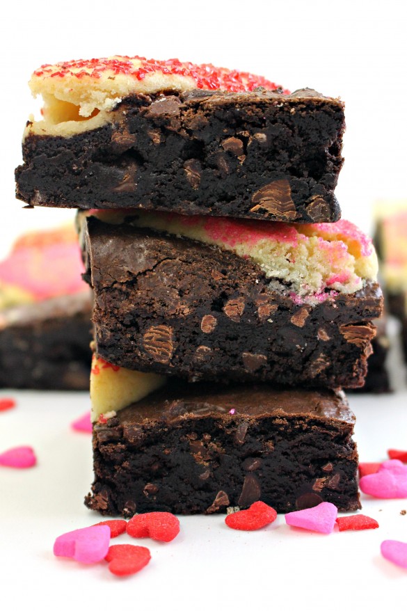 Sugar Cookie Valentine Brownies in stack