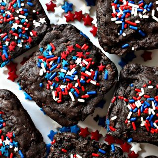 Surprise-Inside Brownies topped with red, white, and blue sprinkles.