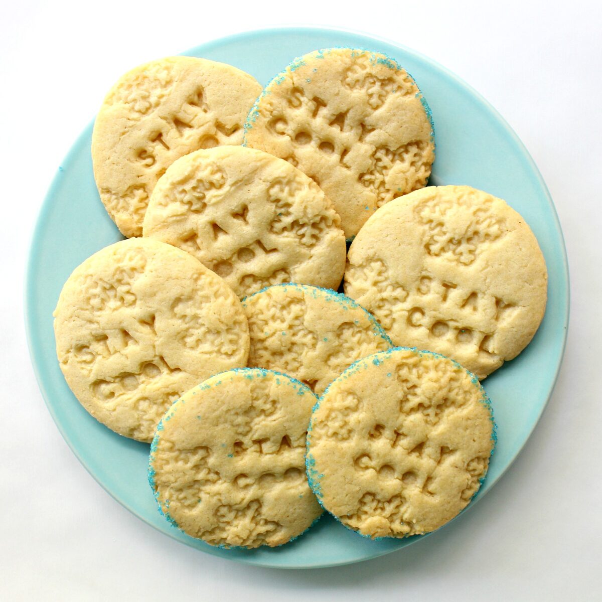Cookies on an aqua platter.