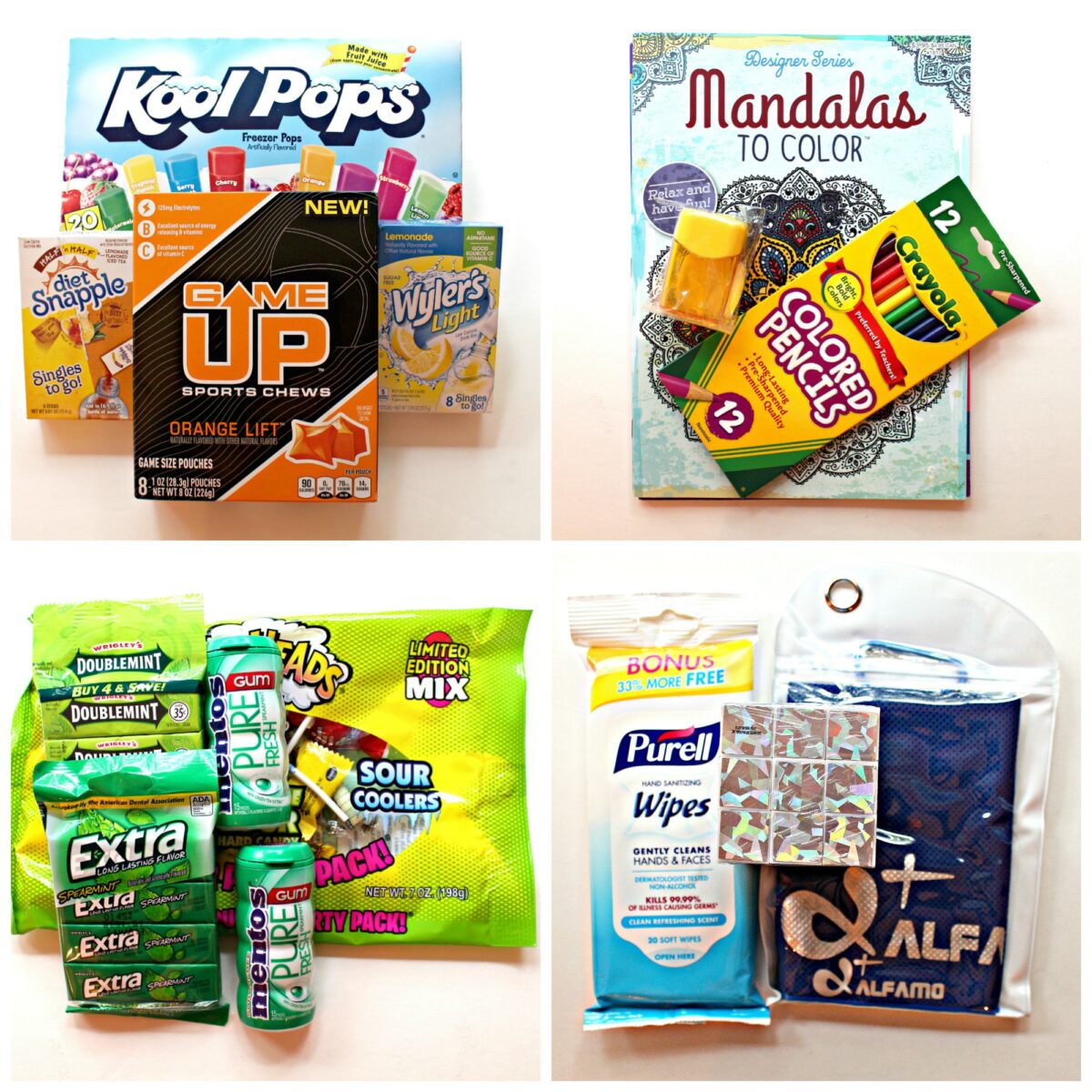 Stay Cool package contents: cooling drinks, coloring tools, cooling candy, wipes and cooling towel.