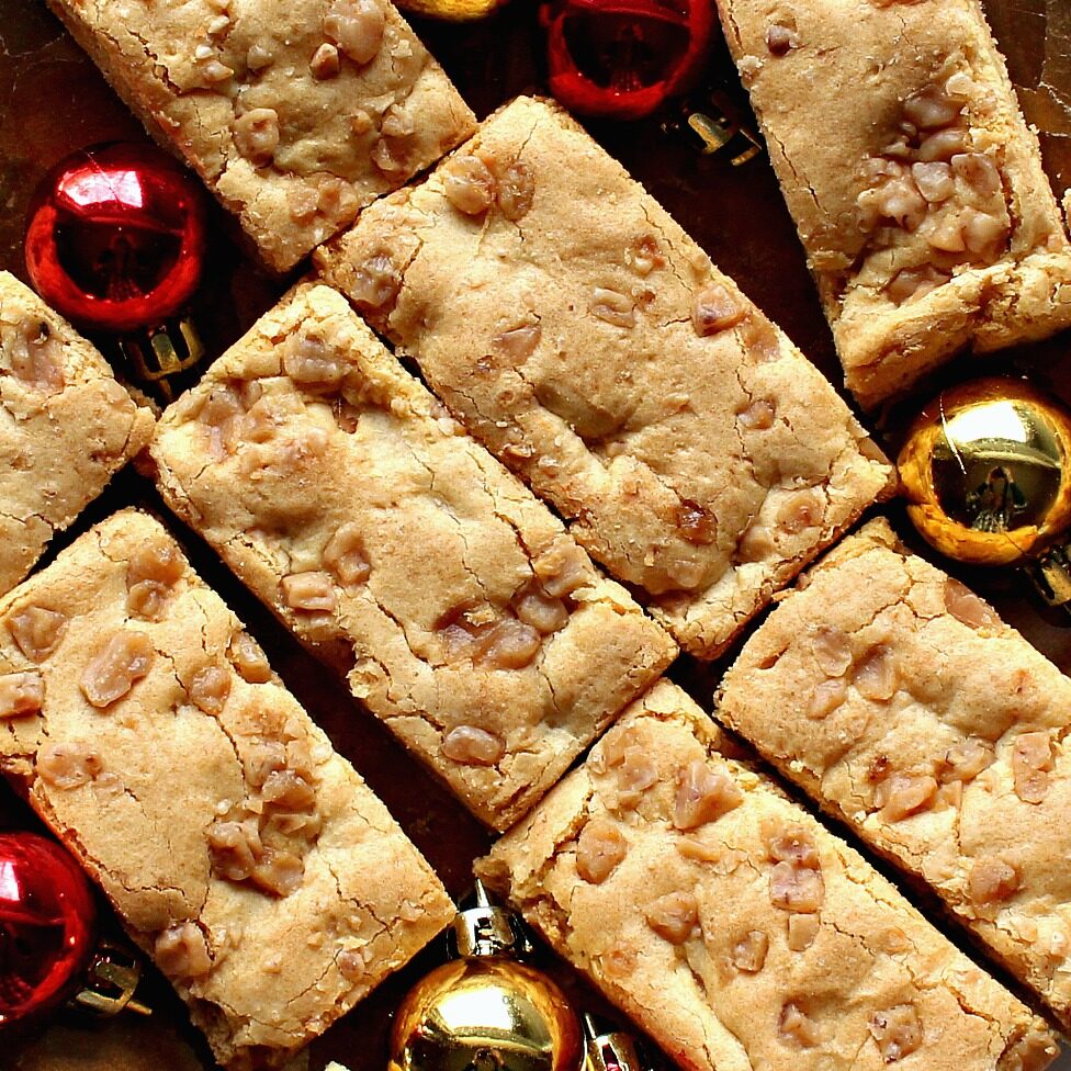 Closeup of Butterscotch Blondie Bars .