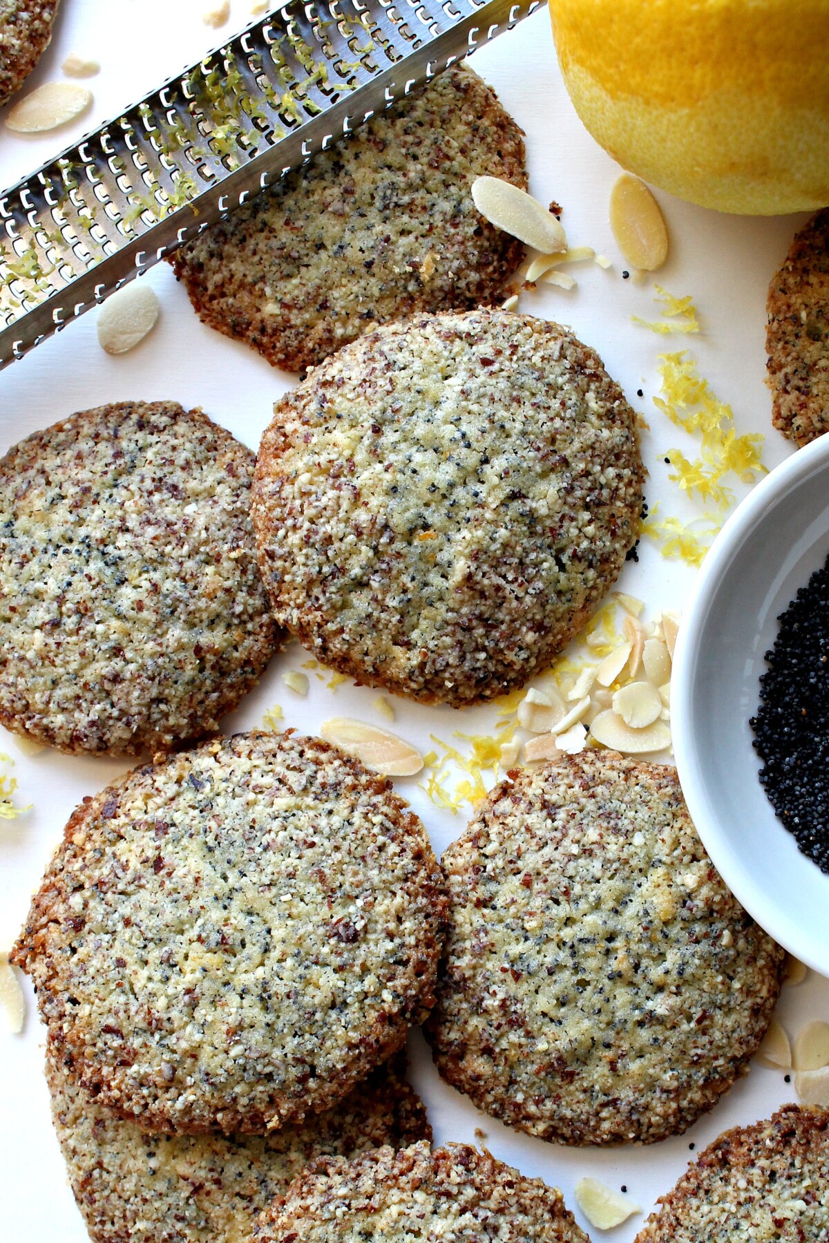 Crunchy Lemon Poppy Seed Cookies with almonds, poppy seeds, and lemon zest.