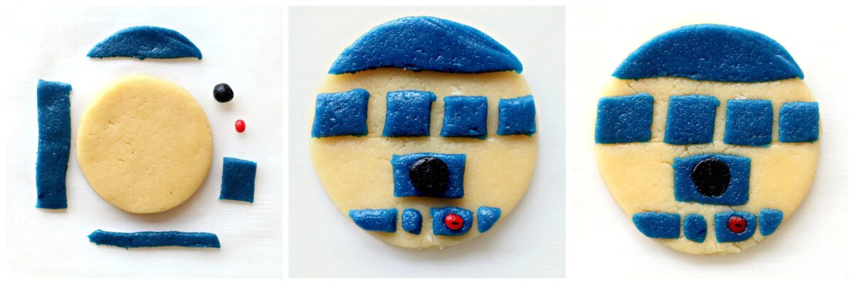 Assembly instruction images for R2D2 cookies.