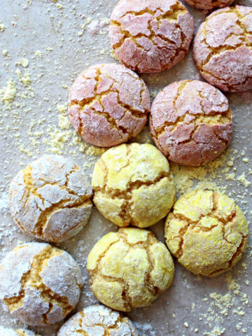 Pastel colored cookies with crackled tops.