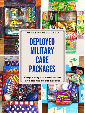 Collage of different military care packages with title text overlay