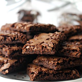 Malted Milk Brownie Bark close-up on a white plate