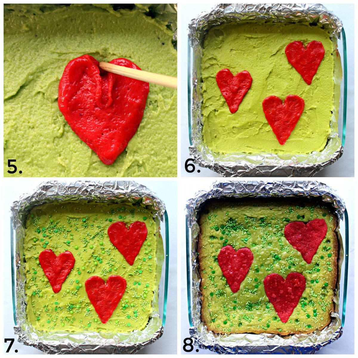 Steps 5-8 for making Grinch Brownies