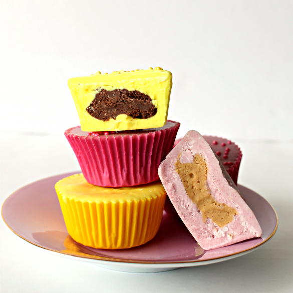 stack of peanut butter cups showing inside of cups