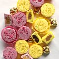 Yellow and pink peanut butter cups with matching sprinkles