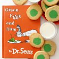 Green Eggs and Ham book with Green Eggs and Ham Cookies and milk