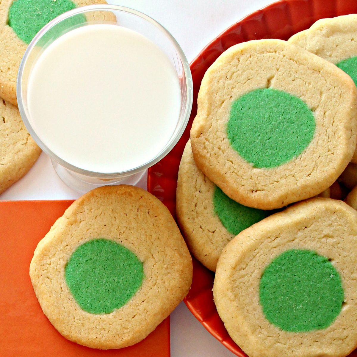Green Eggs and Ham Cookies and glass of milk.
