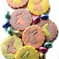 Pastel colored shortbread cookies with rabbit silhouette cutout centers