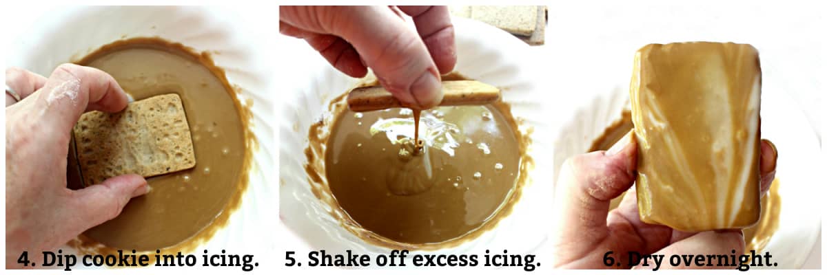 Icing instructions: dip cookie top into icing, gently shake off excess, dry overnight.