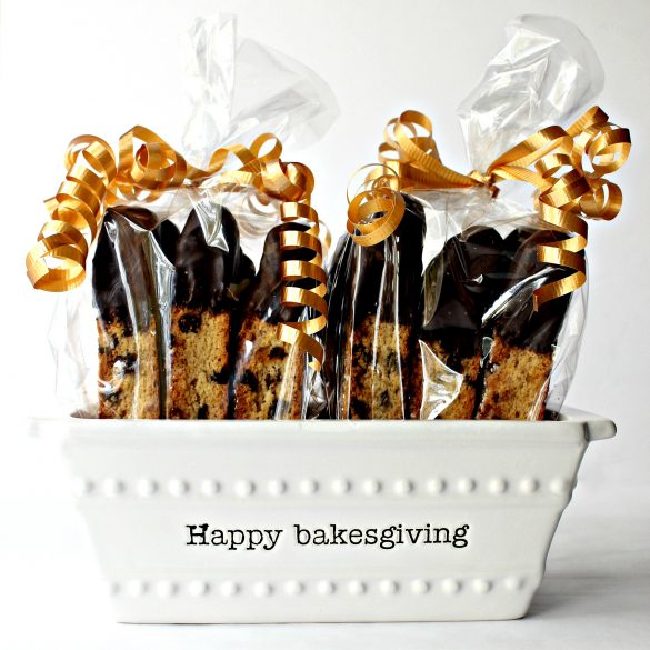 Chocolate Chip Biscotti in cellophane bags for gifts