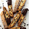 Chocolate Chip Biscotti with one end dipped in chocolate