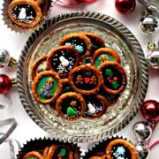 Pretzel rings with chocolate centers and sprinkle designs