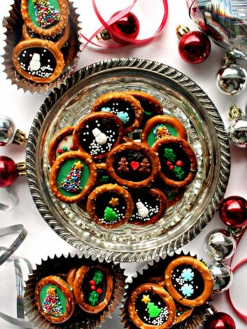 Pretzel rings with chocolate centers and sprinkle designs