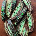 Chocolate Mint Biscotti marbled with green mint and brown chocolate dough.