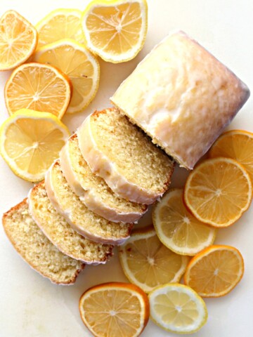 Iced Lemon Loaf sliced to show soft, dense interior.