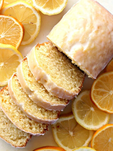 Closeup of sliced Italian Lemon Pound Cake