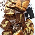 Chocolate Marble Pound cake, with caramel and chocolate swirls, cut into slices