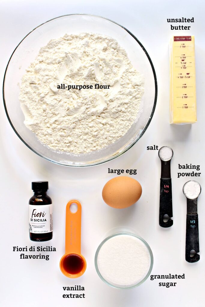Cookie recipe ingredients with text overlay