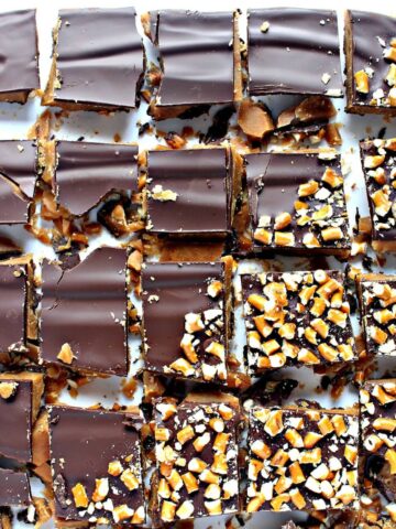 Chocolate covered English Toffee cut into squares.