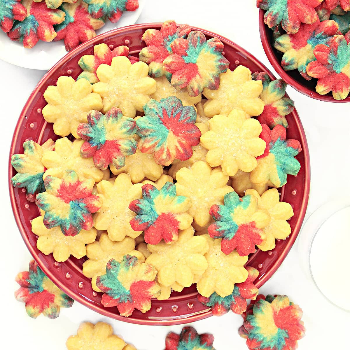 Spritz cookies colored to look like fireworks.