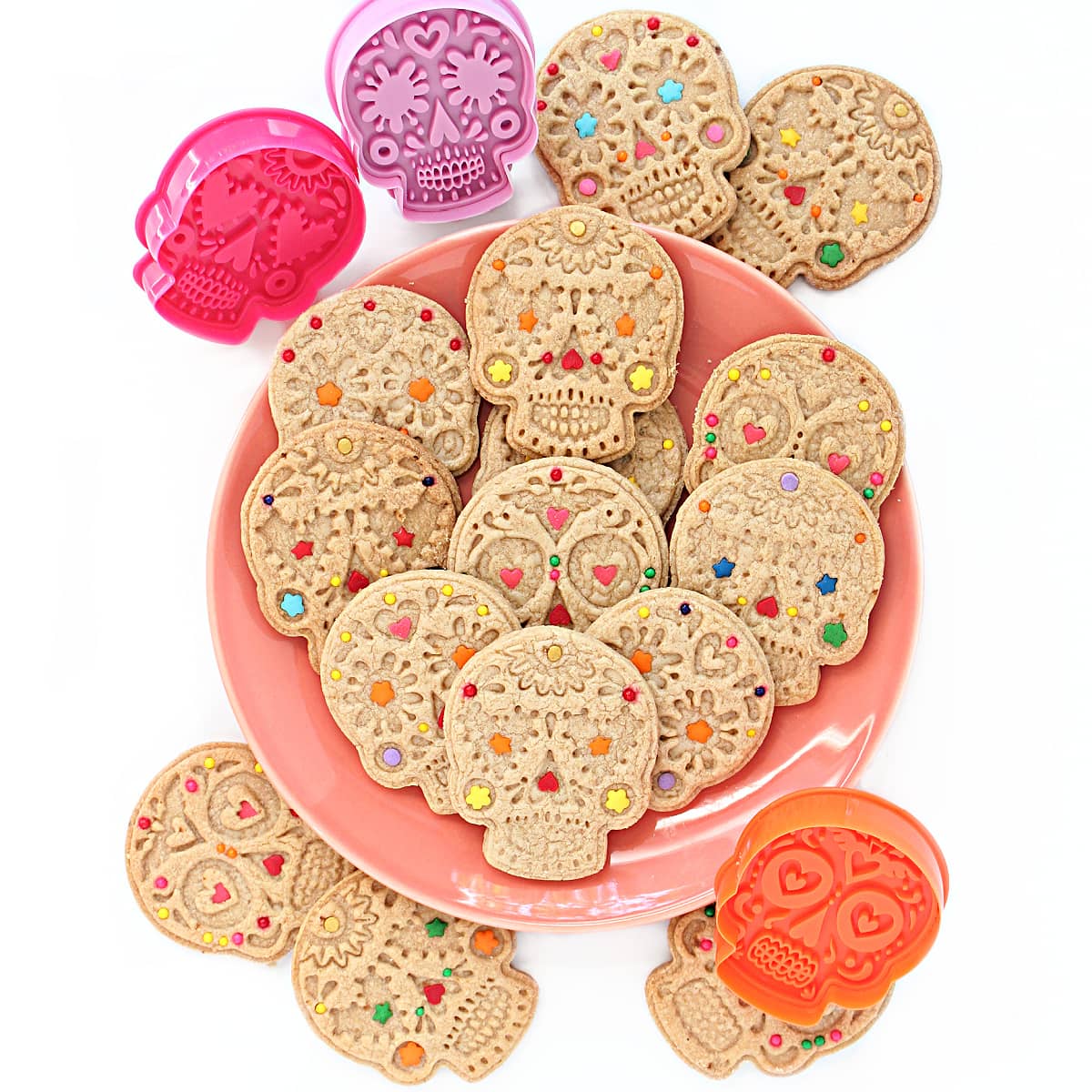 Apple Cider Stamped Cookies made with a calavera skull cookie stamp.